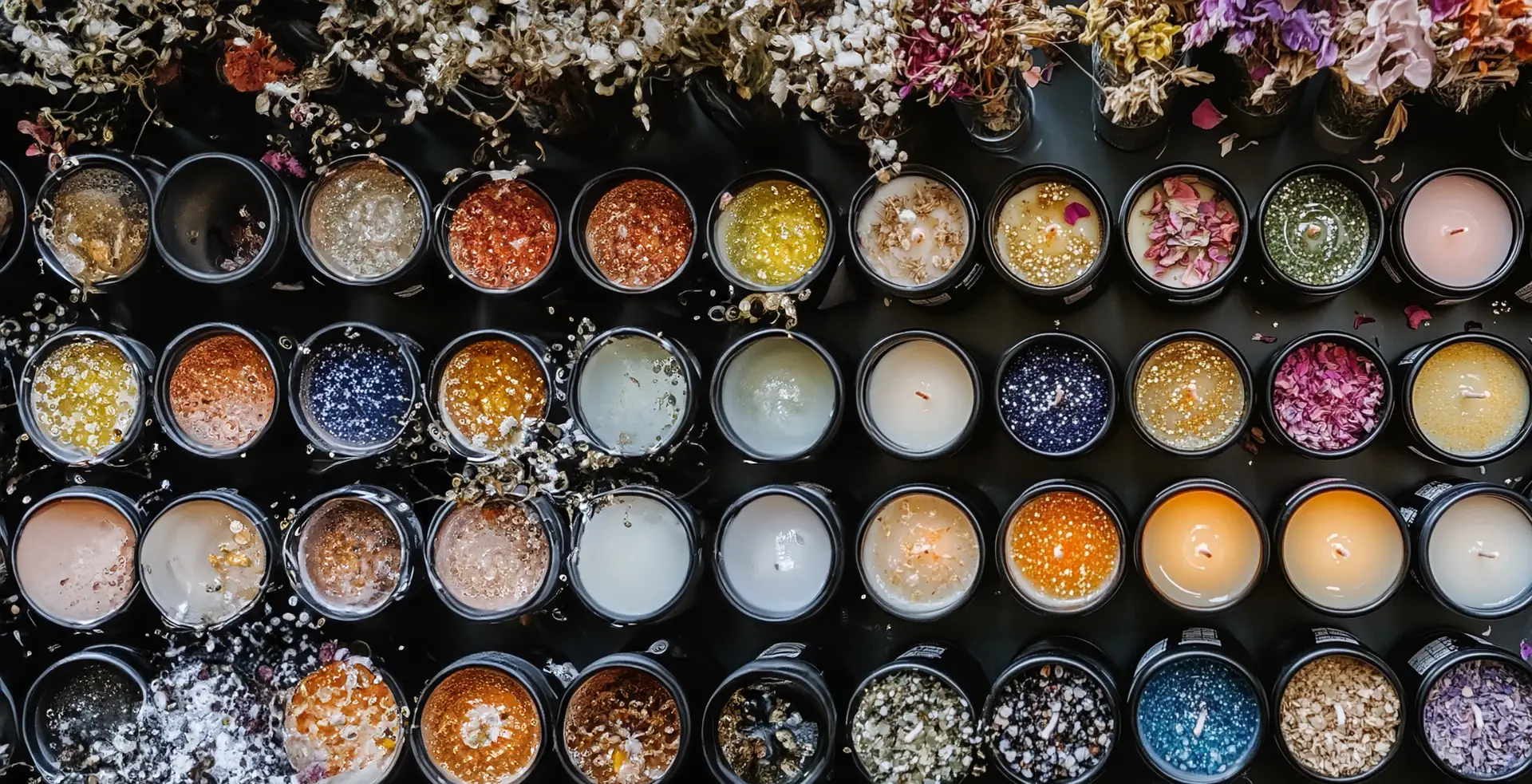 Rows of botanical candles