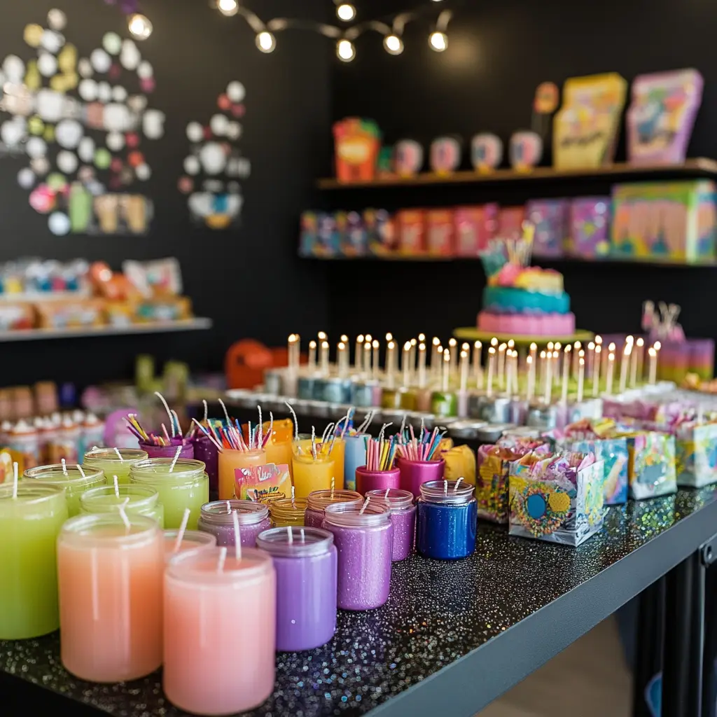 Colorful custom candles at the studio